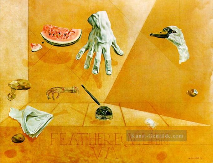 Federgleichgewicht Interatomares Gleichgewicht einer Schwanenfeder 1947 Kubismus Dada Surrealismus Salvador Dali Ölgemälde